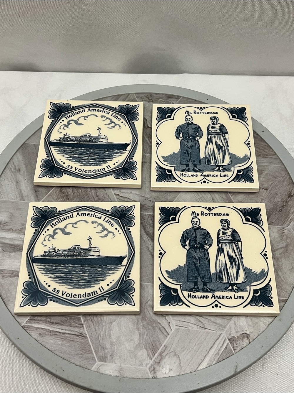 Vintage Holland America Line SS Volendam II MS Rotterdam Tile Coasters Set 4